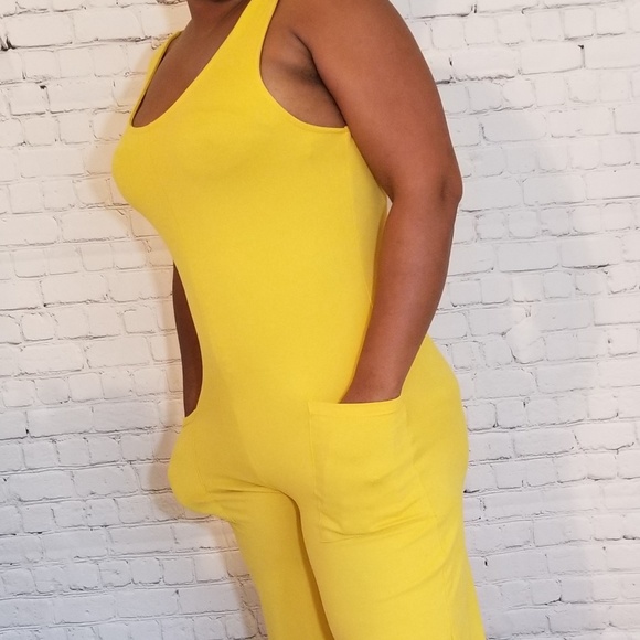Nwt Yellow Strech Pocket Jumpsuit - Picture 6 of 8